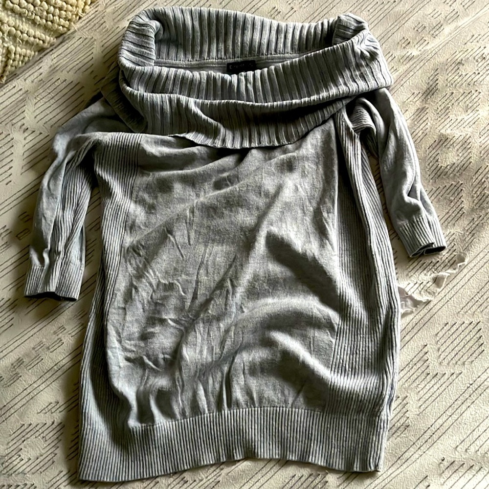Grey cowl neck sweater, can be worn off the shoulder